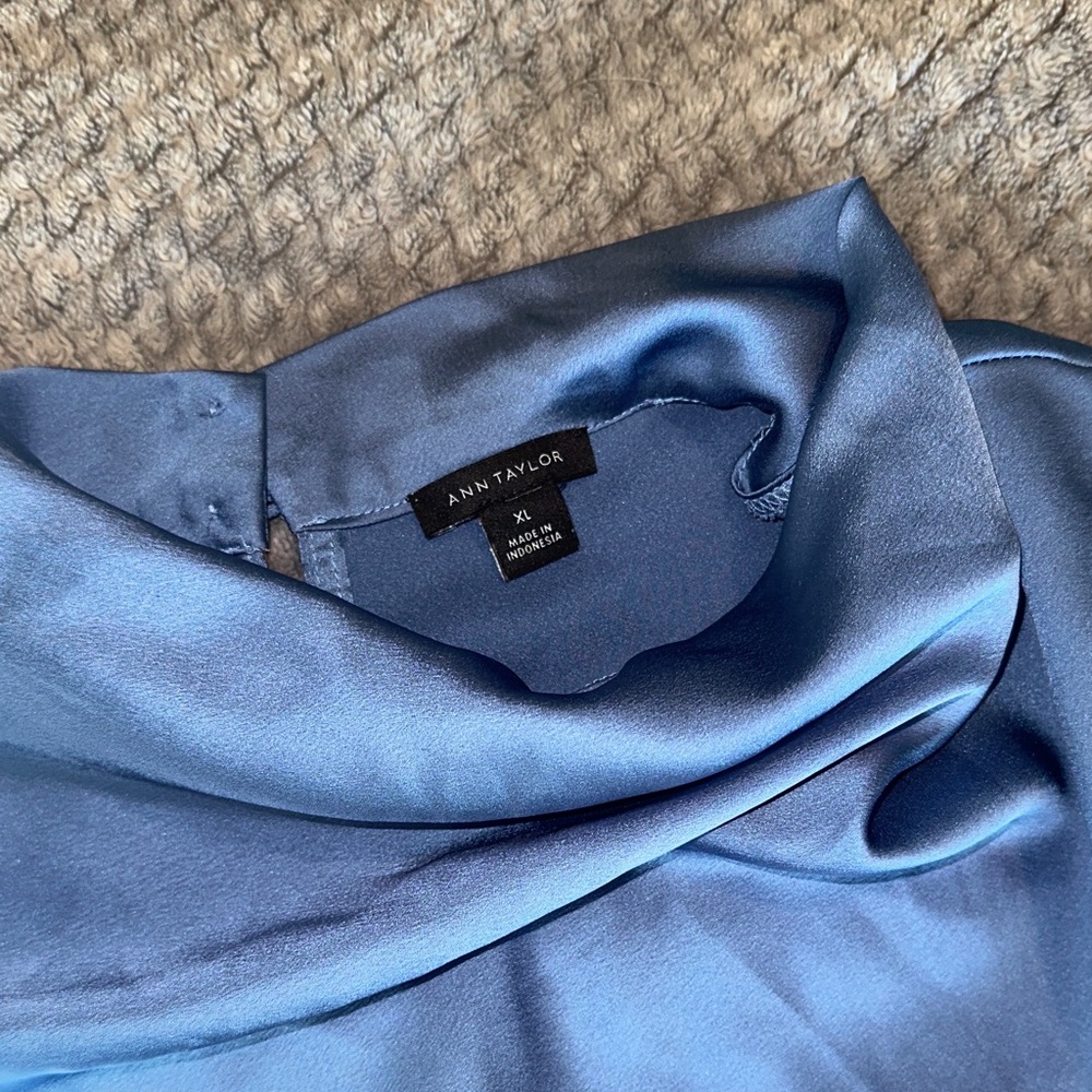 Ann Taylor Silky Blue Short Sleeve Top Cowl neck